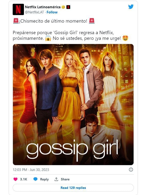 Gossip Girl estará de volta ao catálogo da Netflix amanhã