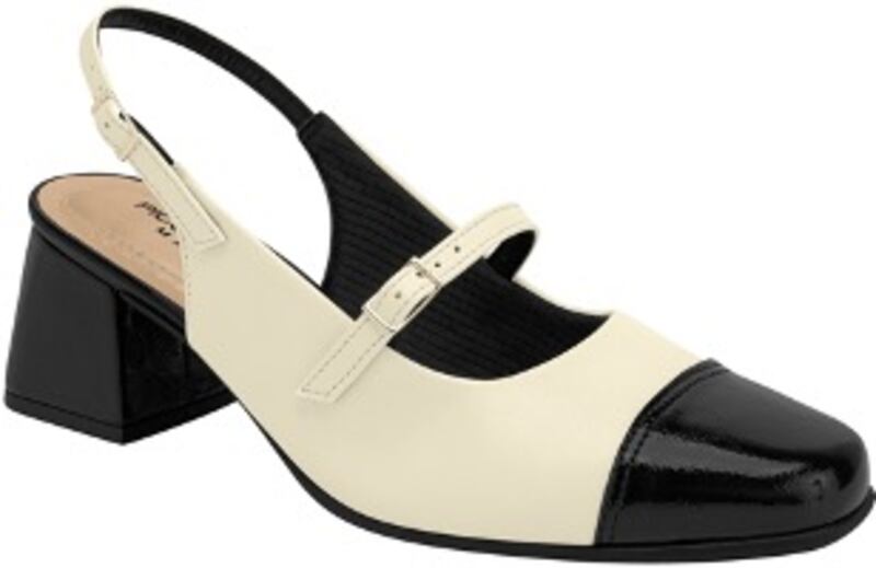 PICCADILLY MAXI - Sapato Slingback Estela Salto Médio Off White com Preto