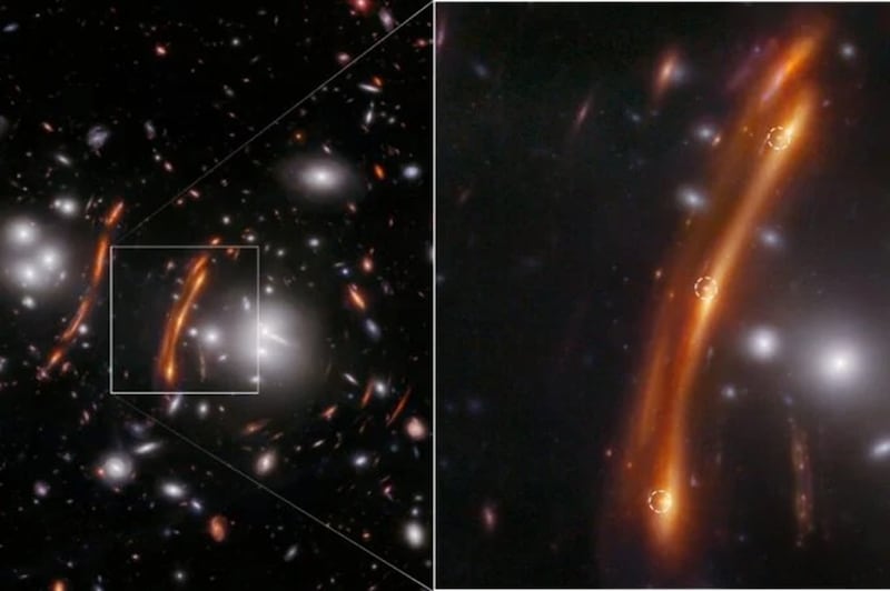 Tres supernovas en una imagen  NASA, ESA, CSA, STScI, Universidad de Arizona