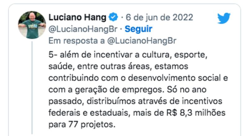 Tweet de Luciano Hang