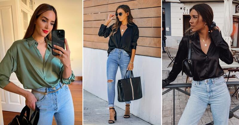 Jeans con camisas satinadas