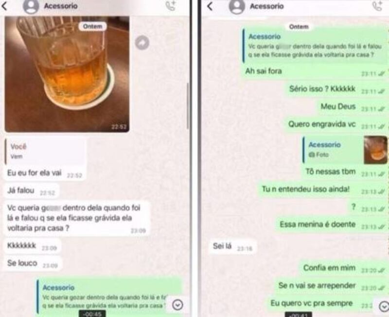 Troca de mensagens entre Rafaela e Mario Vitorino.