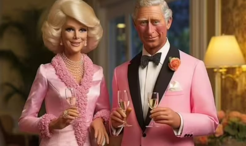 Já imaginou o rei Charles e a rainha Camilla aderindo o 'Barbiecore'? A IA fez isso por nós.