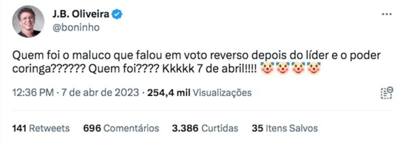 Print de tweet de Boninho