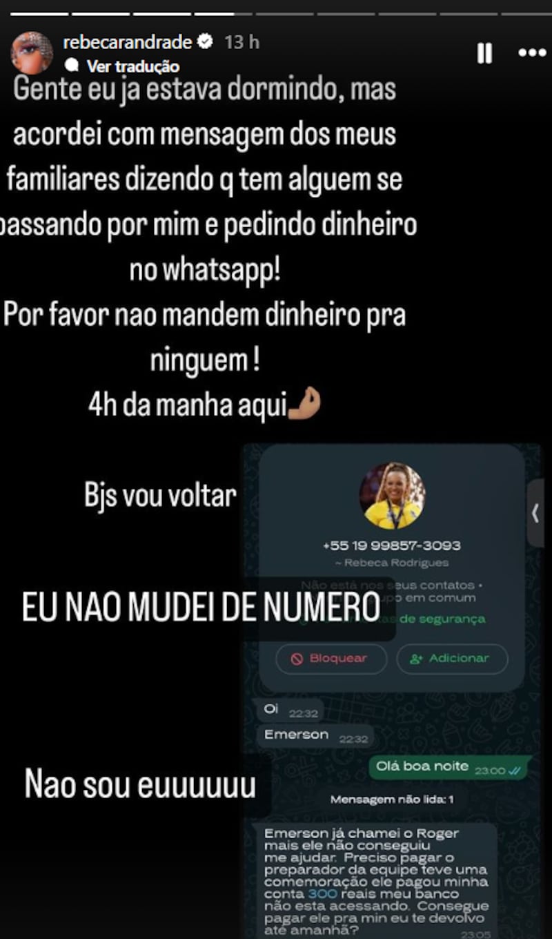 Nome de Rebeca Andrade é utilizado em golpe do WhatsApp; veja