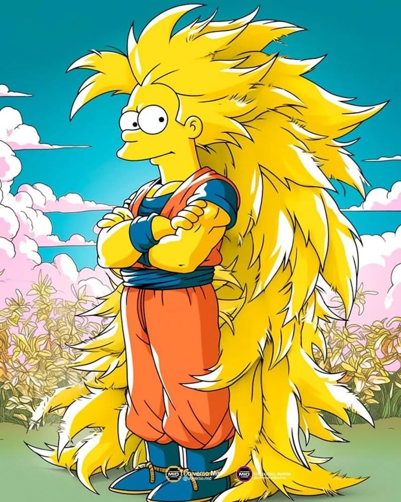 Goku Super Saiyajin 3 en Los Simpson - Universo Midjourney