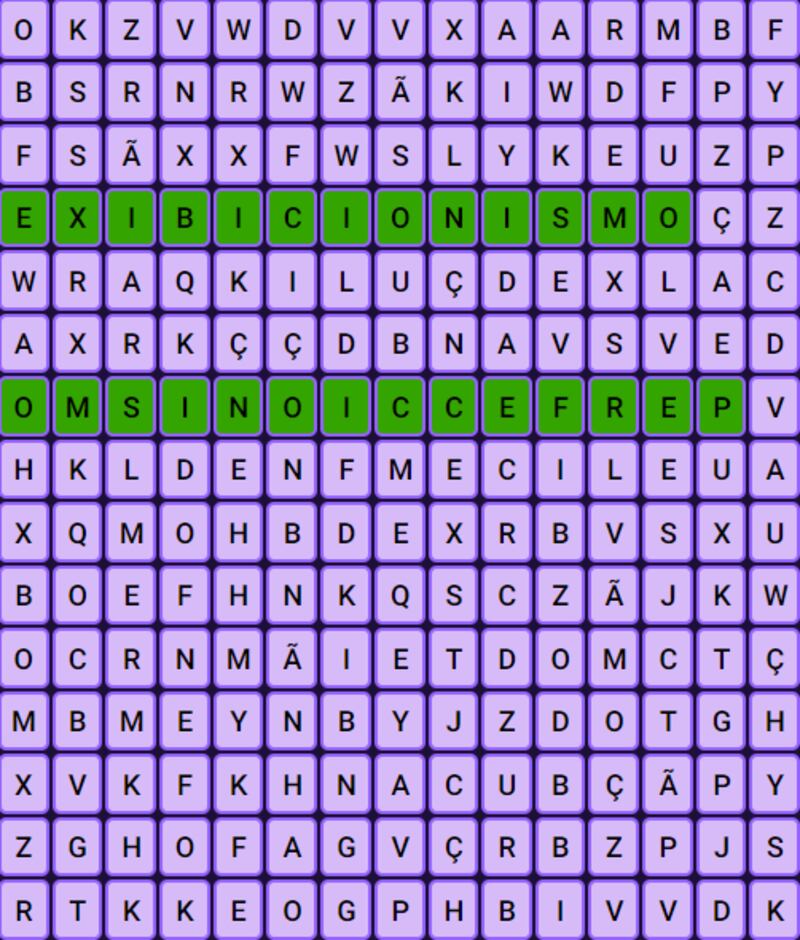 Você consegue encontrar as palavras EXIBICIONISMO e PERFECCIONISMO neste caça-palavras antes do tempo acabar?