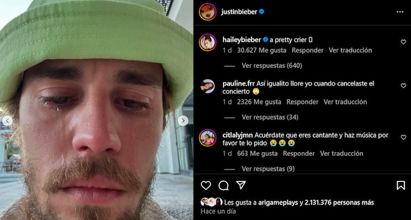 Justin Bieber apareció llorando en su perfil