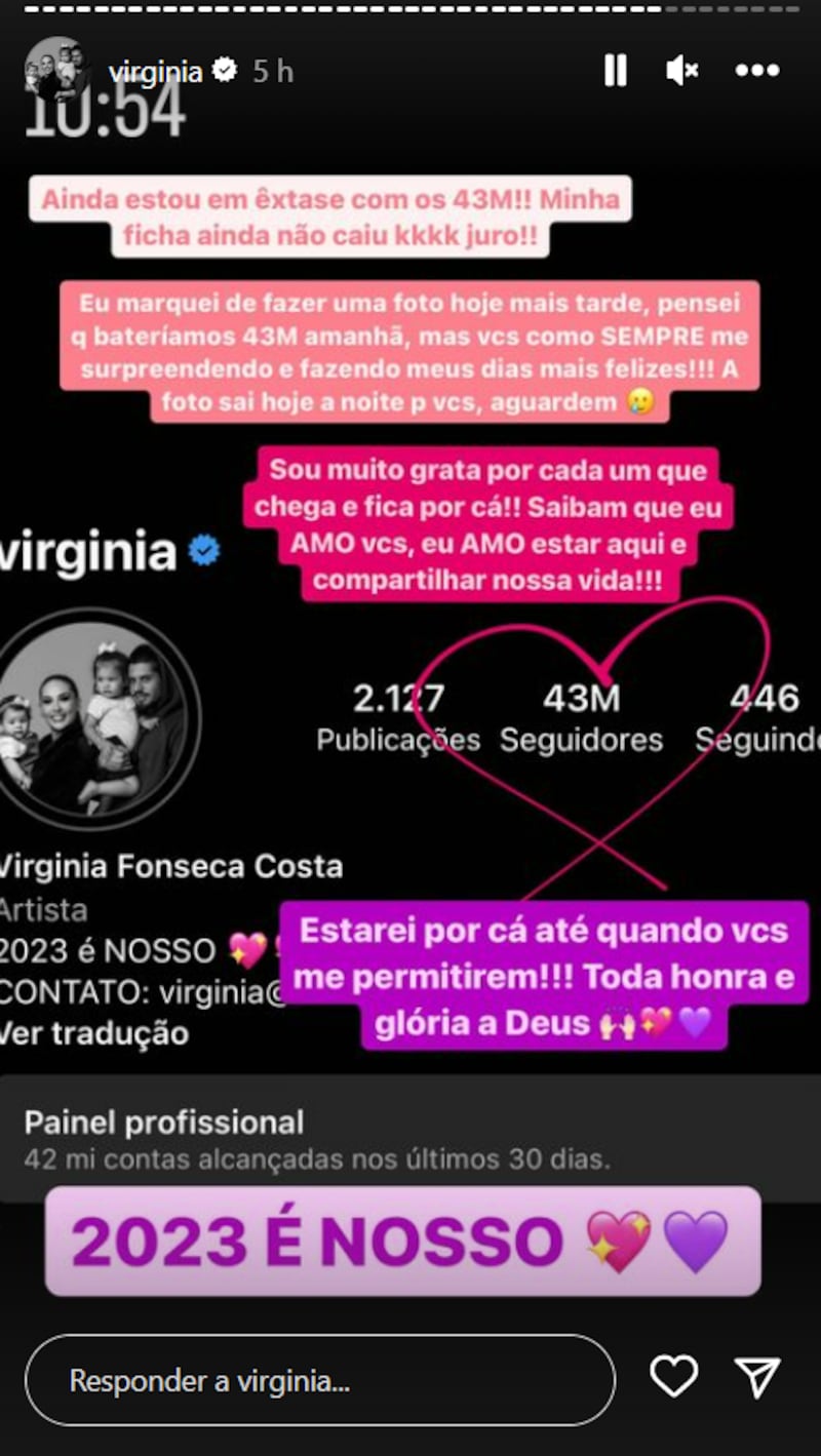 "2023 é nosso" publica a influenciadora em seus stories
Imagem: @virginia