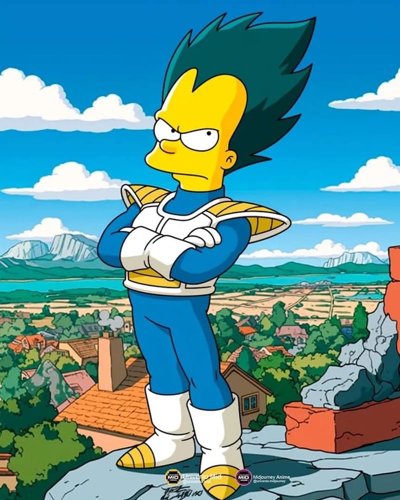 Vegeta en Los Simpson - Universo Midjourney