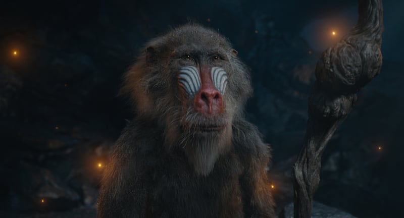 Rafiki (voiced by John Kani) in Disney’s live-action MUFASA: THE LION KING. Photo courtesy of Disney. © 2024 Disney Enterprises Inc. All Rights Reserved.