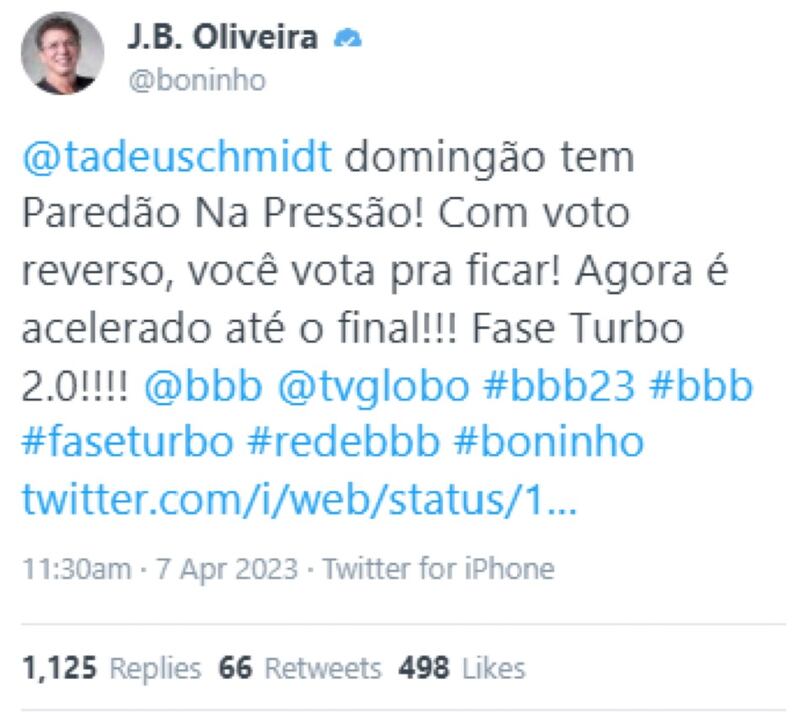 Print de tweet de Boninho