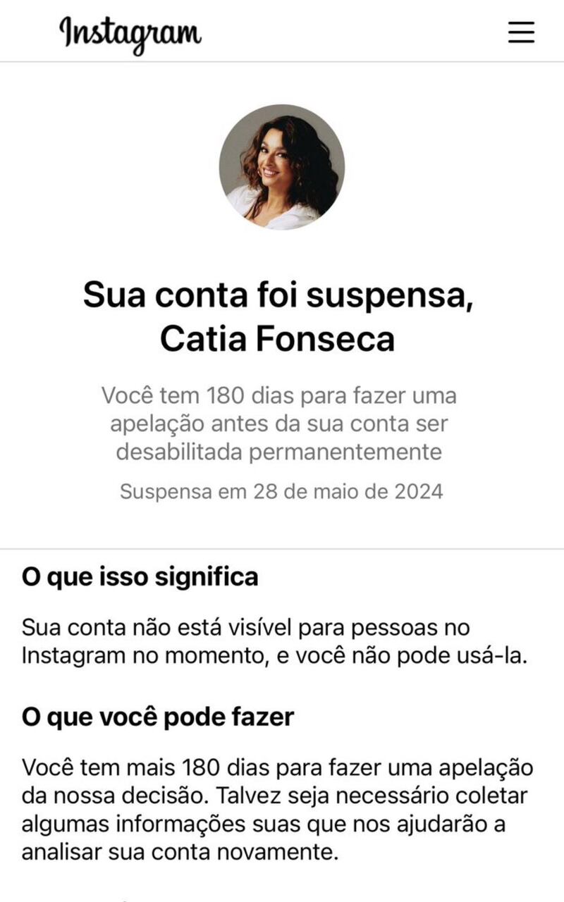 Cátia Fonseca perdeu sua conta oficial no Instagram