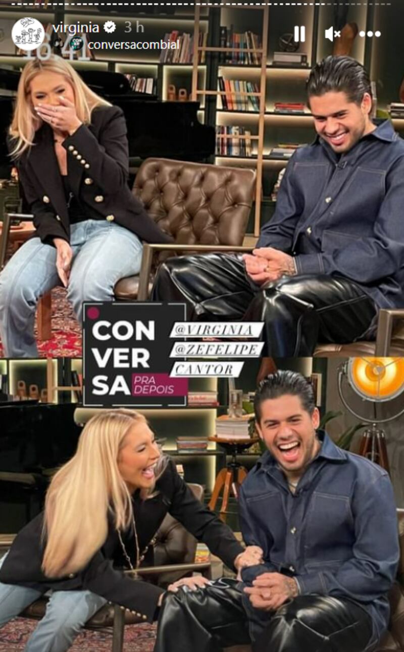 Virginia Fonseca e Zé Felipe nas gravações de 'Conversa com Bial'
Foto: @virginia