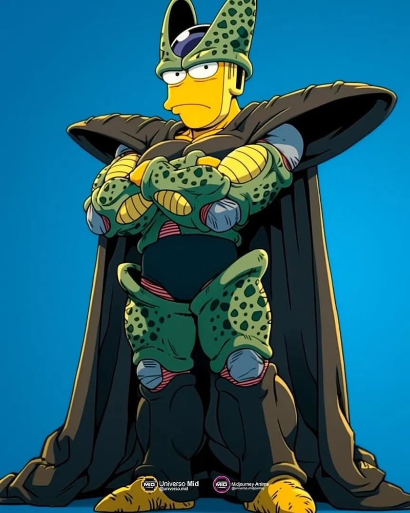 Cell en Los Simpson - Universo Midjourney