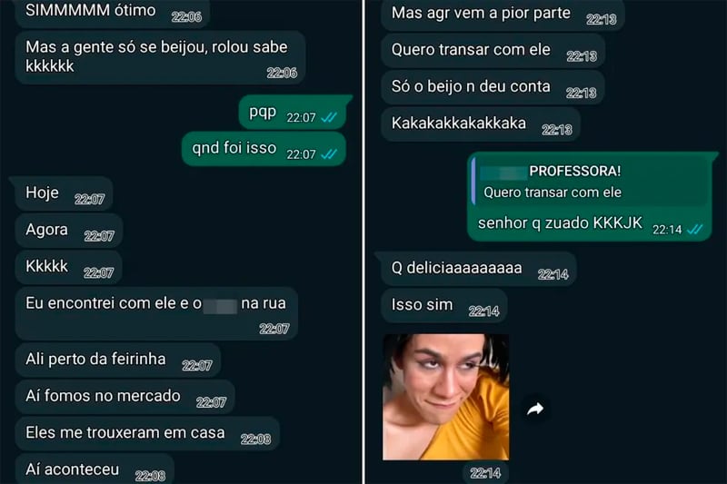 Mensagens trocadas pela professora com aluna