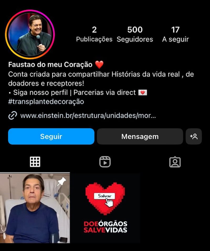 Esposa de Fausto Silva cria página do Instagram para falar sobre doação de órgãos