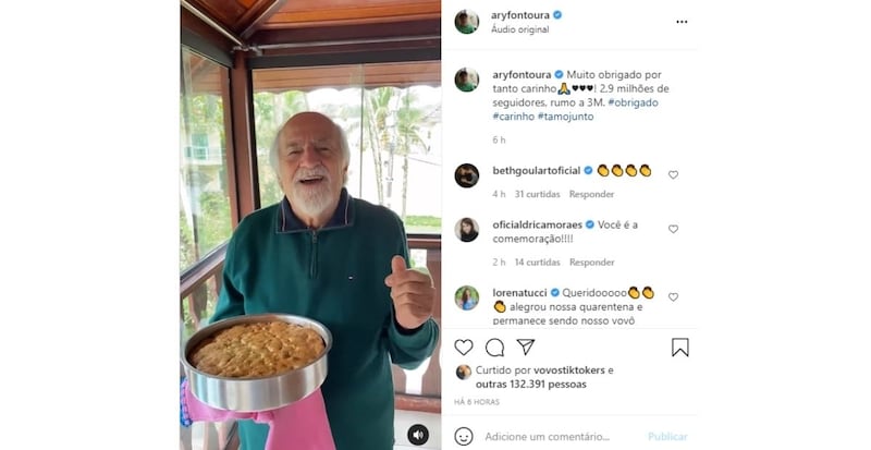 Ator Ary Fontoura comemorou os 2,9 milhões de seguidores no Instagram