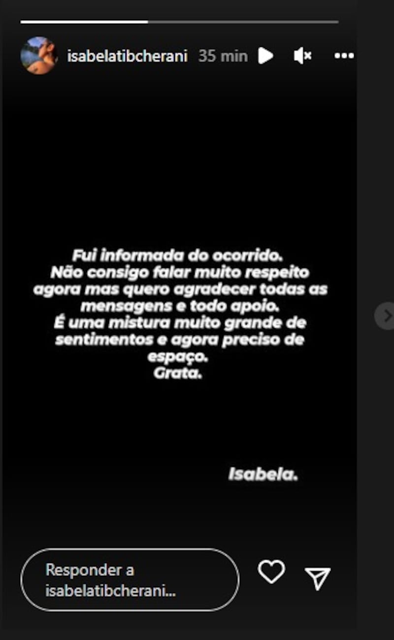 Isabela Tibcherani se pronuncia sobre prisão do pai, Paulo Cupertino