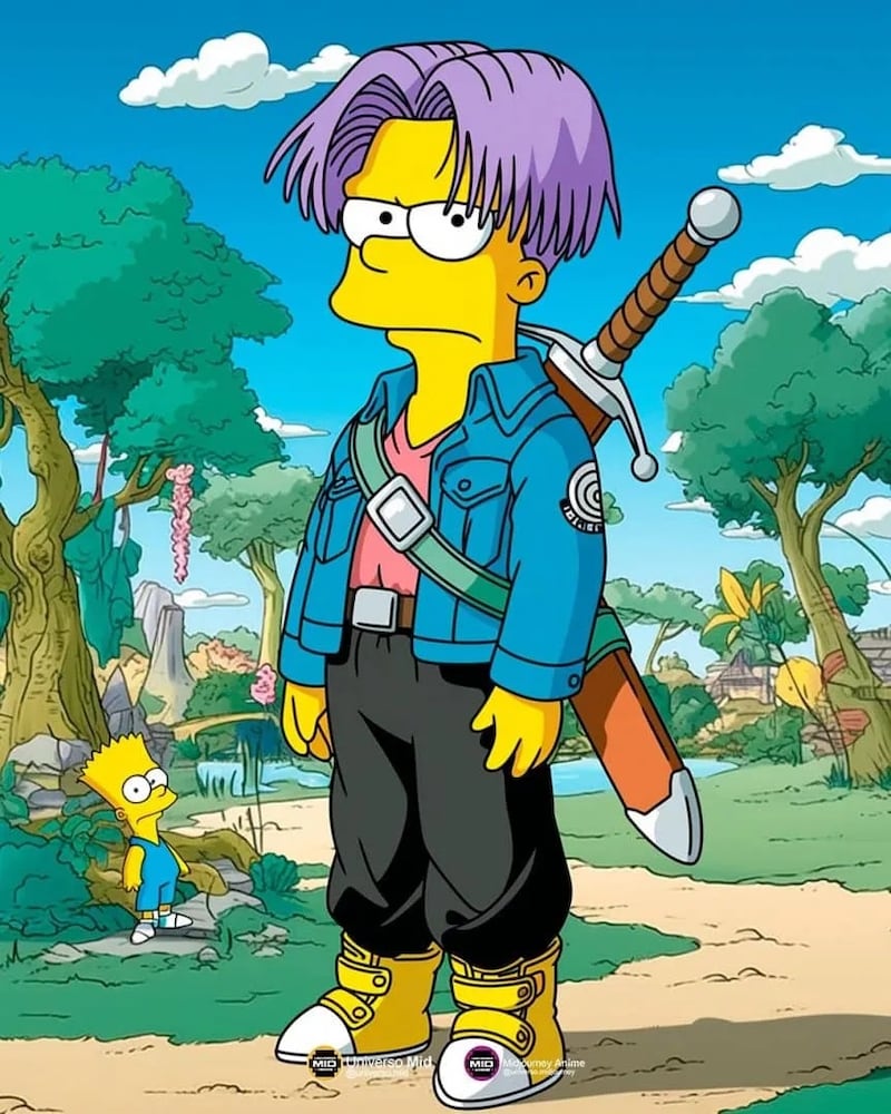 Trunks en Los Simpson - Universo Midjourney