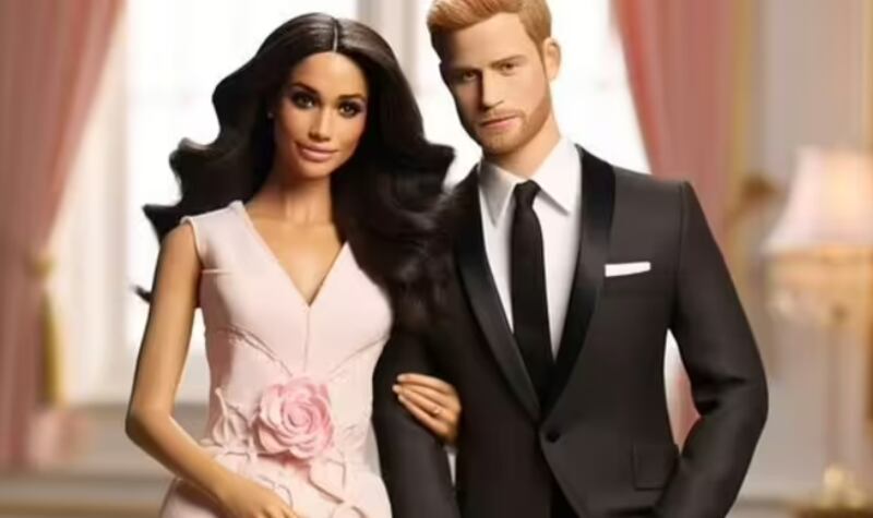 O duque e a duquesa de Sussex representados no mundo da Barbie