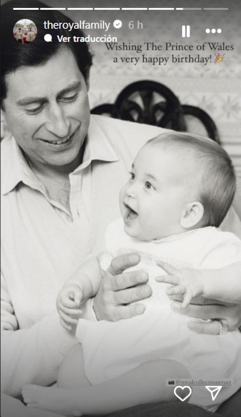 El rey Carlos III felicitó a su hijo el príncipe William por su cumpleaños con una emotivo foto junto a él cuando era bebé