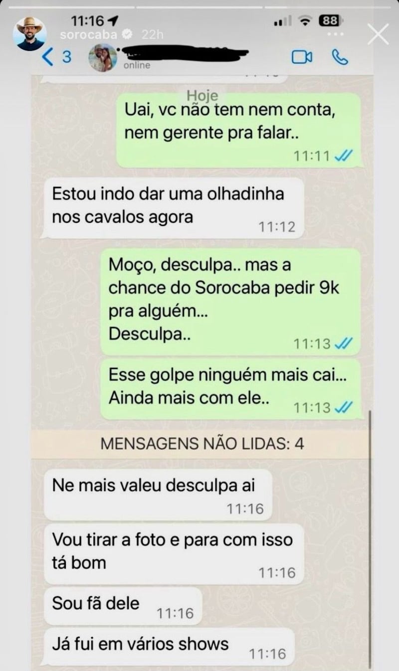 Homem tentou se passar por Sorocaba e aplicar golpe na mãe do cantor